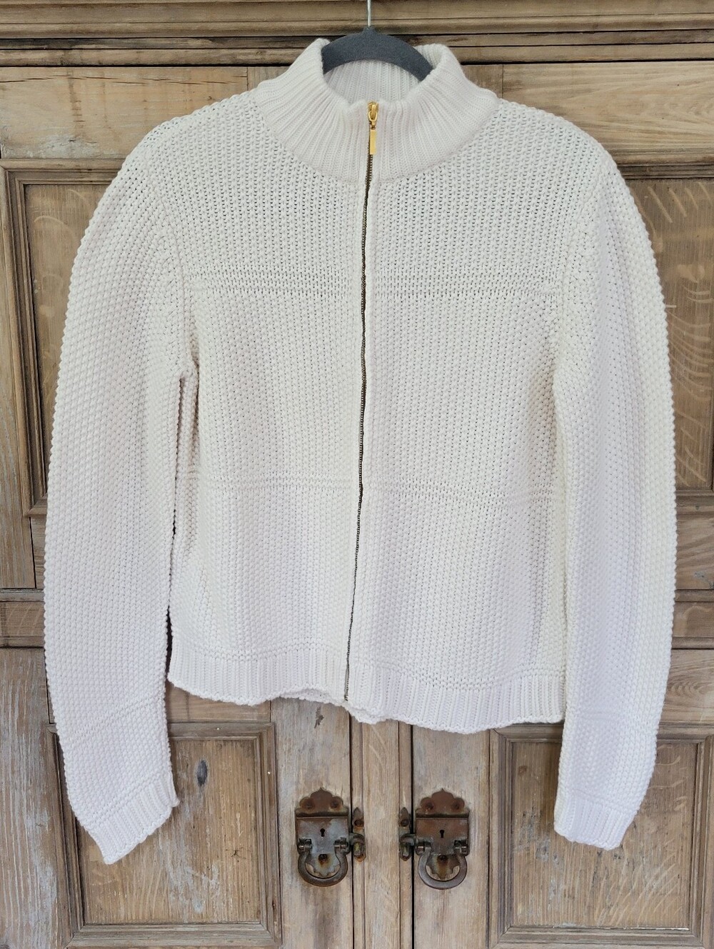 Vintage 90s Ann Taylor Made in USA 100% Cotton Chunky Knit Zip Up Sweater L
